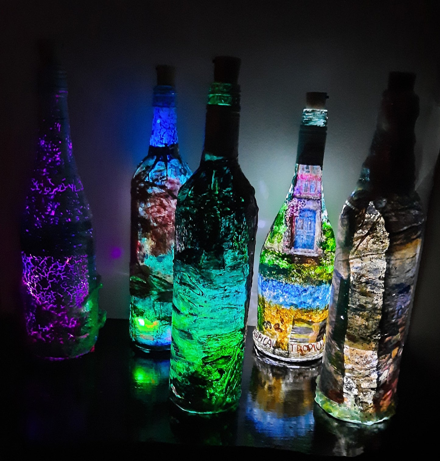 One of a kind battery operated decorative bottles