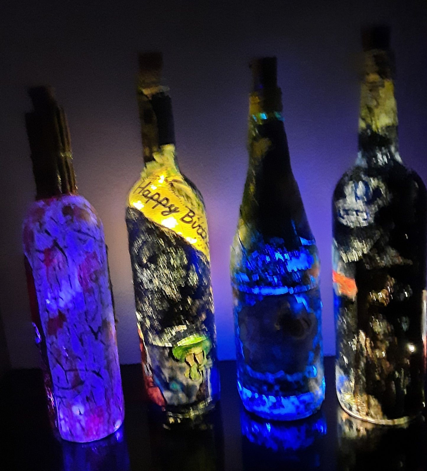 One of a kind battery operated decorative bottles