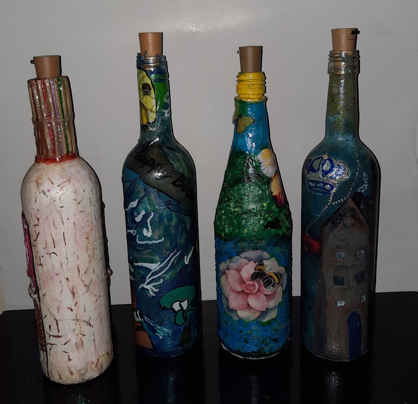 One of a kind battery operated decorative bottles