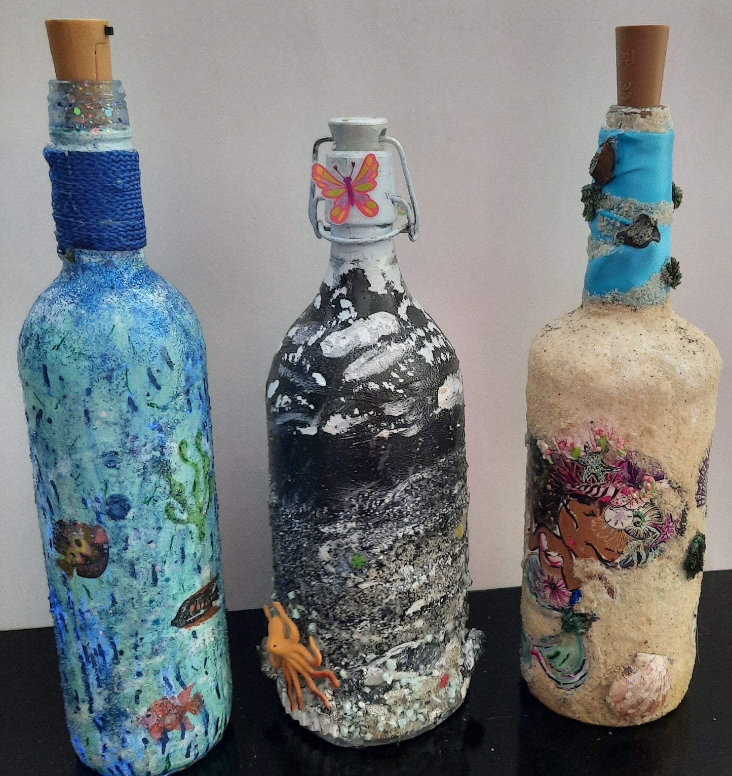 One of a kind battery operated decorative bottles