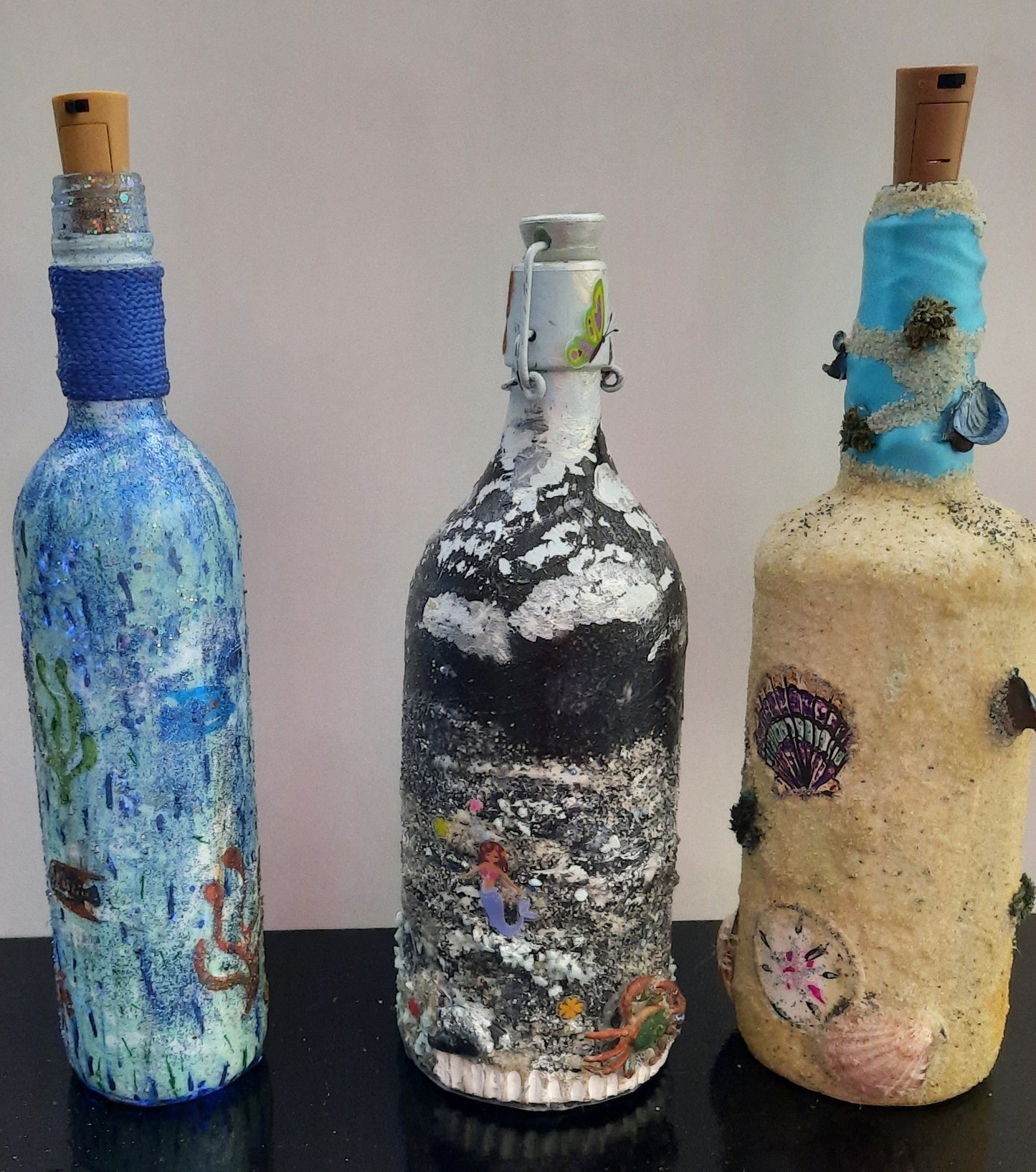 One of a kind battery operated decorative bottles